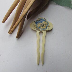 Vintage Hair Comb Pansy Theme Ivorine